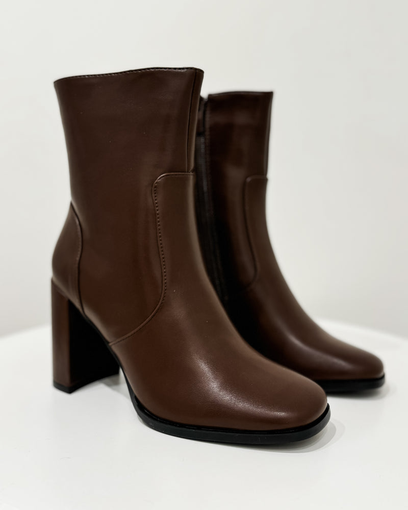 Ivy Square Toe PU Bootie, Brown