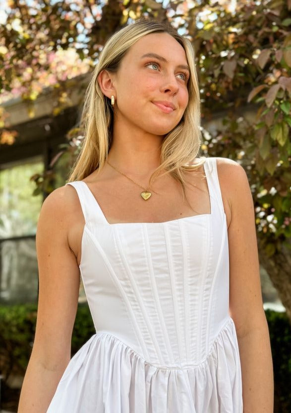 Mylie Corset Detail Mini Dress, White