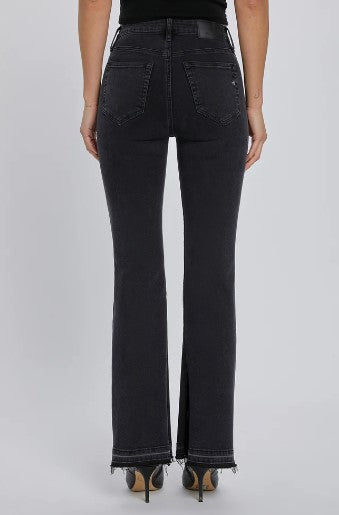 High Rise Slit Flare Denim Pants, Black