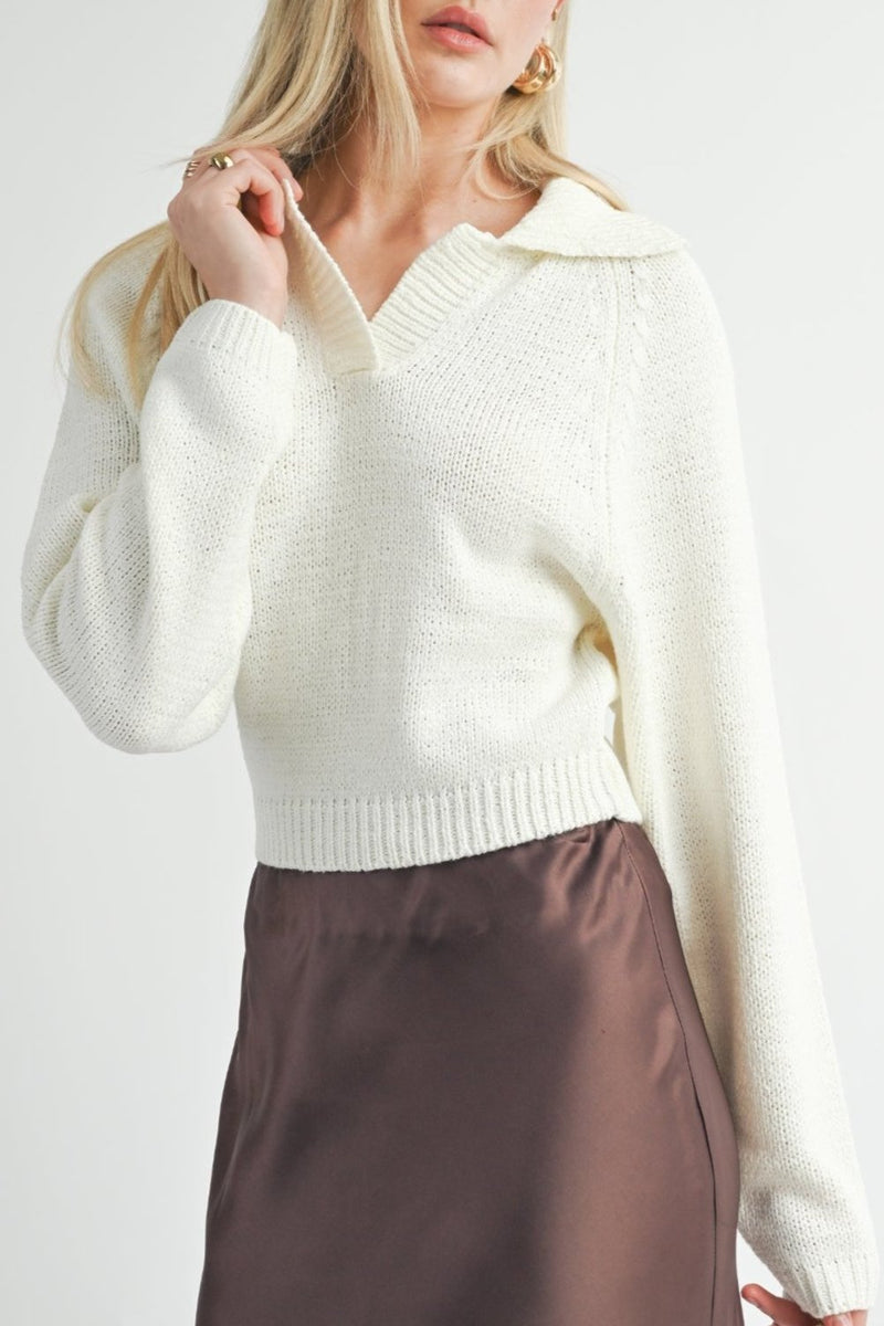 Scarlet Collared Long Sleeve Sweater, Ivory