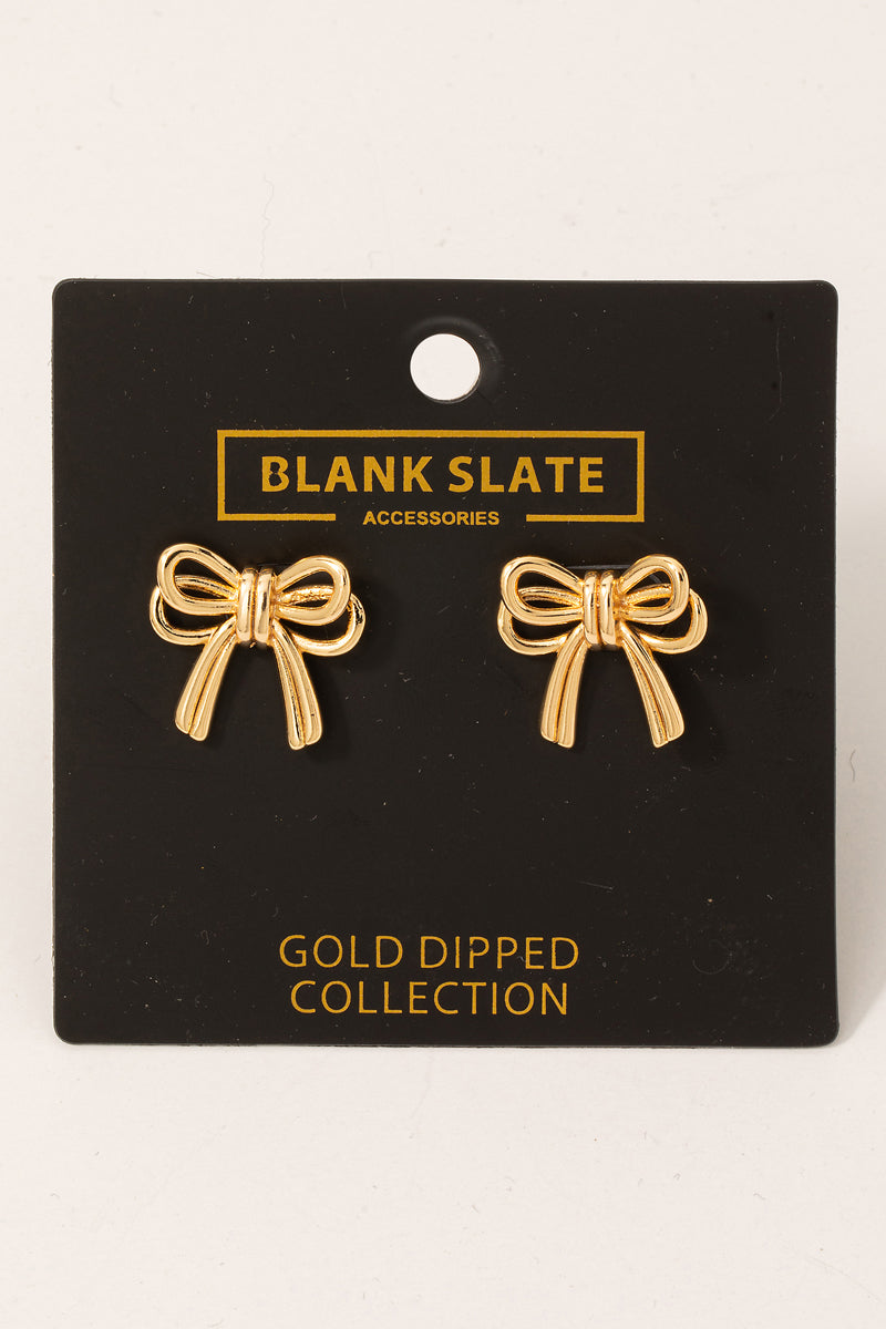 Gold Dipped Double Ribbon Earrings, Gold