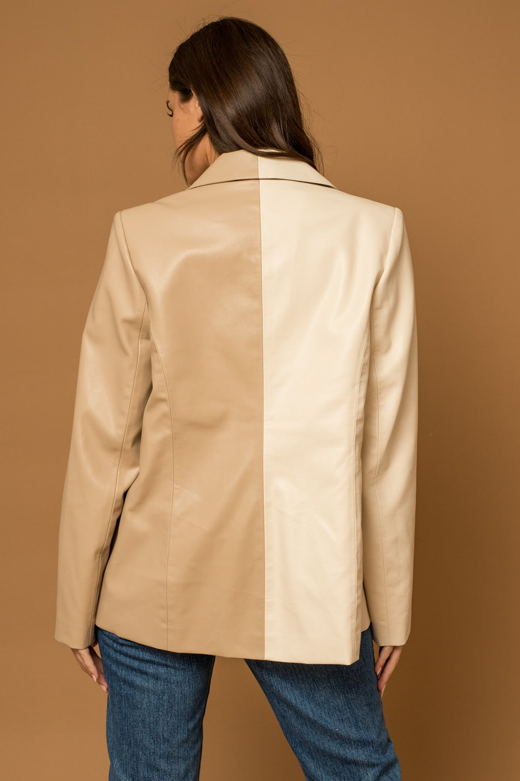 Color block faux leather blazer, taupe