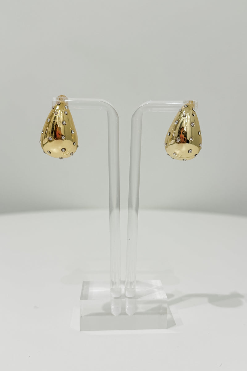 Rhinestone Teardrop Earrings, Gold