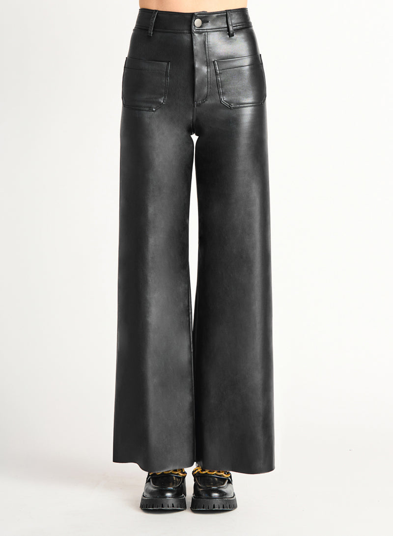 Wide Leg Faux Leather Pant, Black