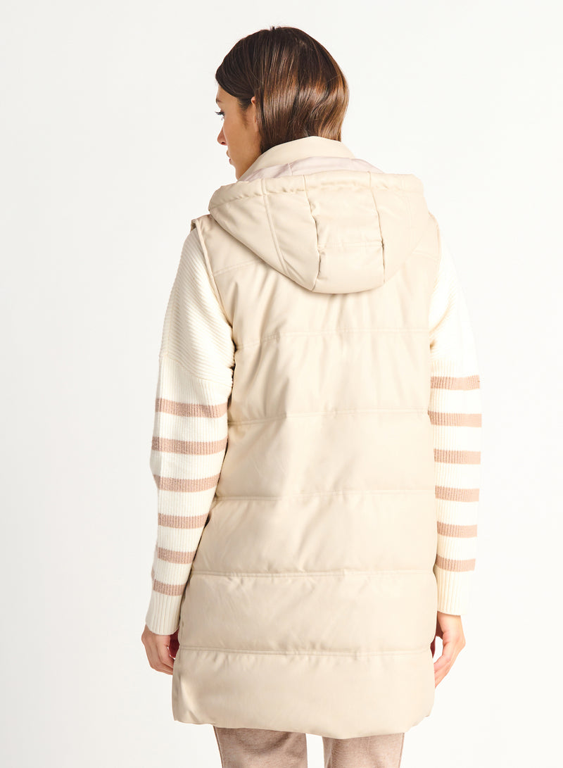Faux Leather Puffer Vest, Sandstone