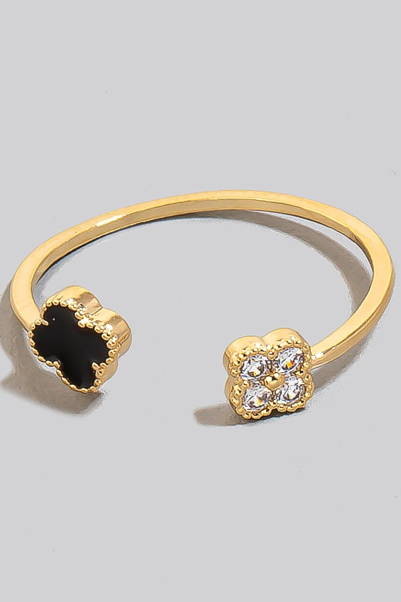 Clover Ends Band Ring, Black/Gold