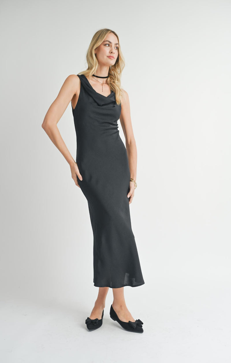 Cowl Neck Midi Dress, Black