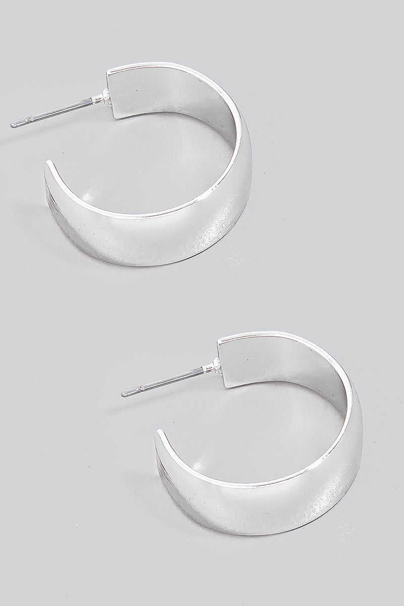 Wide Metallic Hoop Earrings, Silver