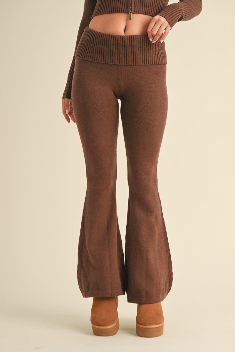 Fold Over Flare Sweater Pants, Chocolate