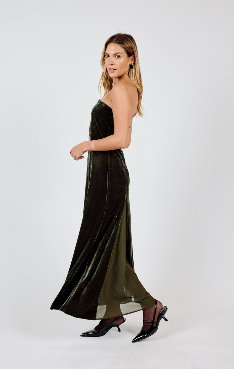 Midnight Oil Strapless Maxi Dress,