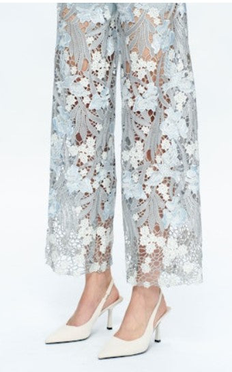 High Rise Lace Pants with Rhinestones, Lesley Blue