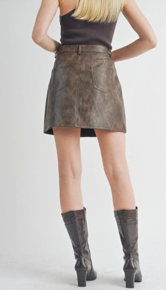 Rebel Vegan Leather Mini Skirt, Chocolate