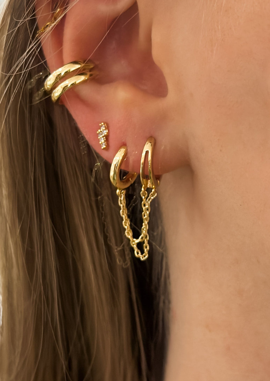 Double Hopp Earrings Set with Studs, Gold