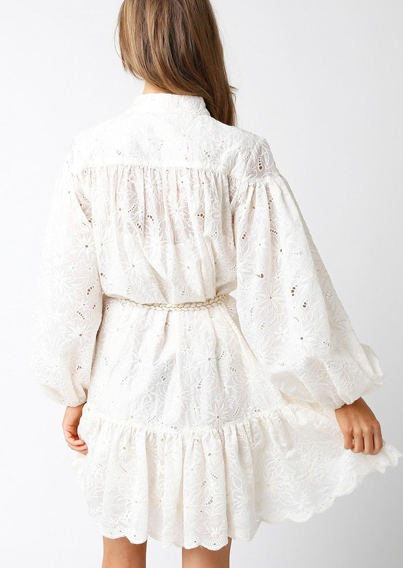 Camille Puff Sleeve Mini Dress, Cream
