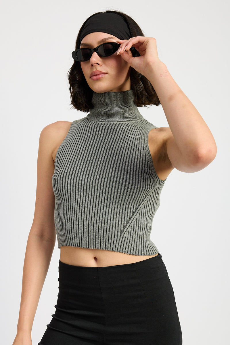 Sleeveless Turtleneck Sweater, Chaorcoal