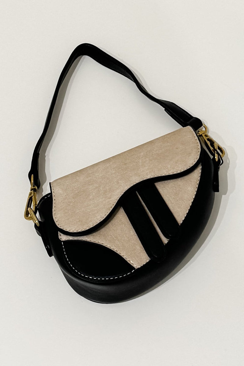 Mini Saddle Bag, Black/Beige