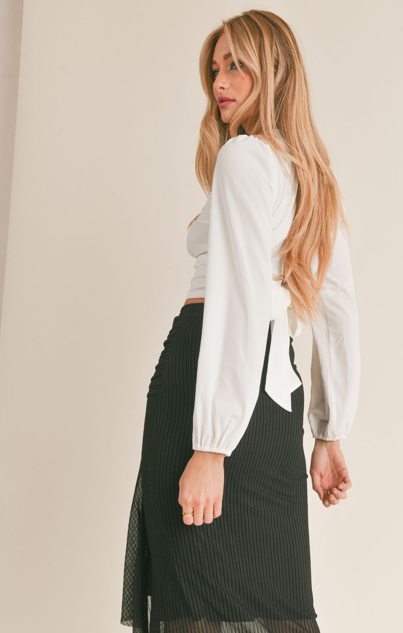 New Rules Tie Back Long Sleeve Woven Top, White