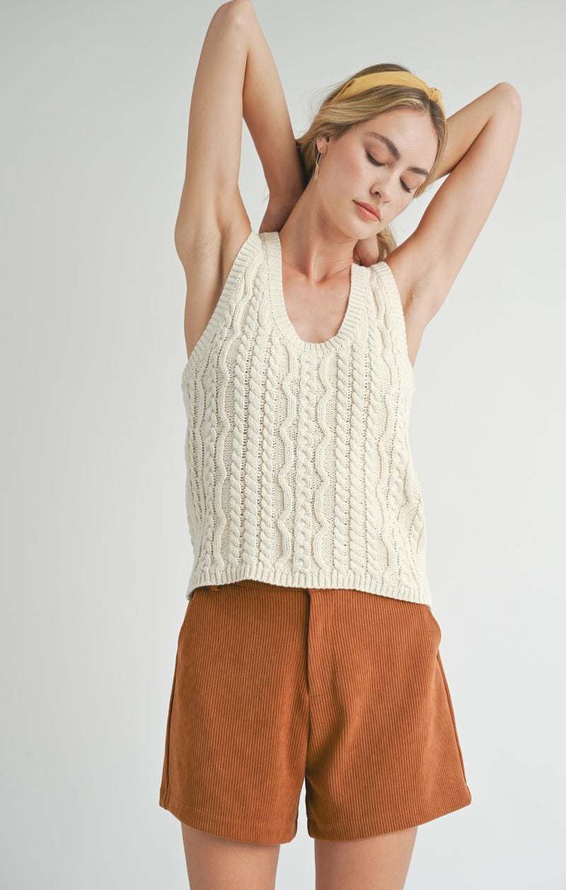 Astra Cable Knit Sweater Tank, Ivory