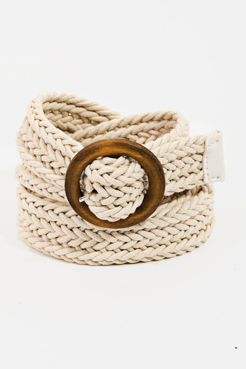 Wooden Circle Braided Belt, Ivory