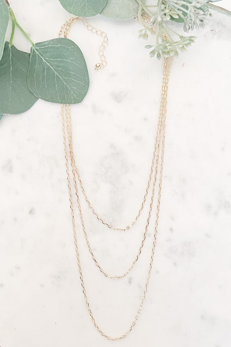 3 Layer Dainty Chain Necklace, Gold