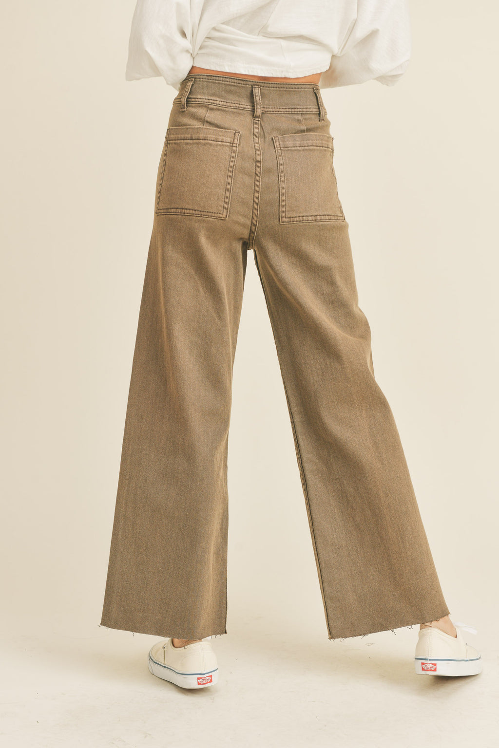 High Waisted Flare Pant, Washed Brown