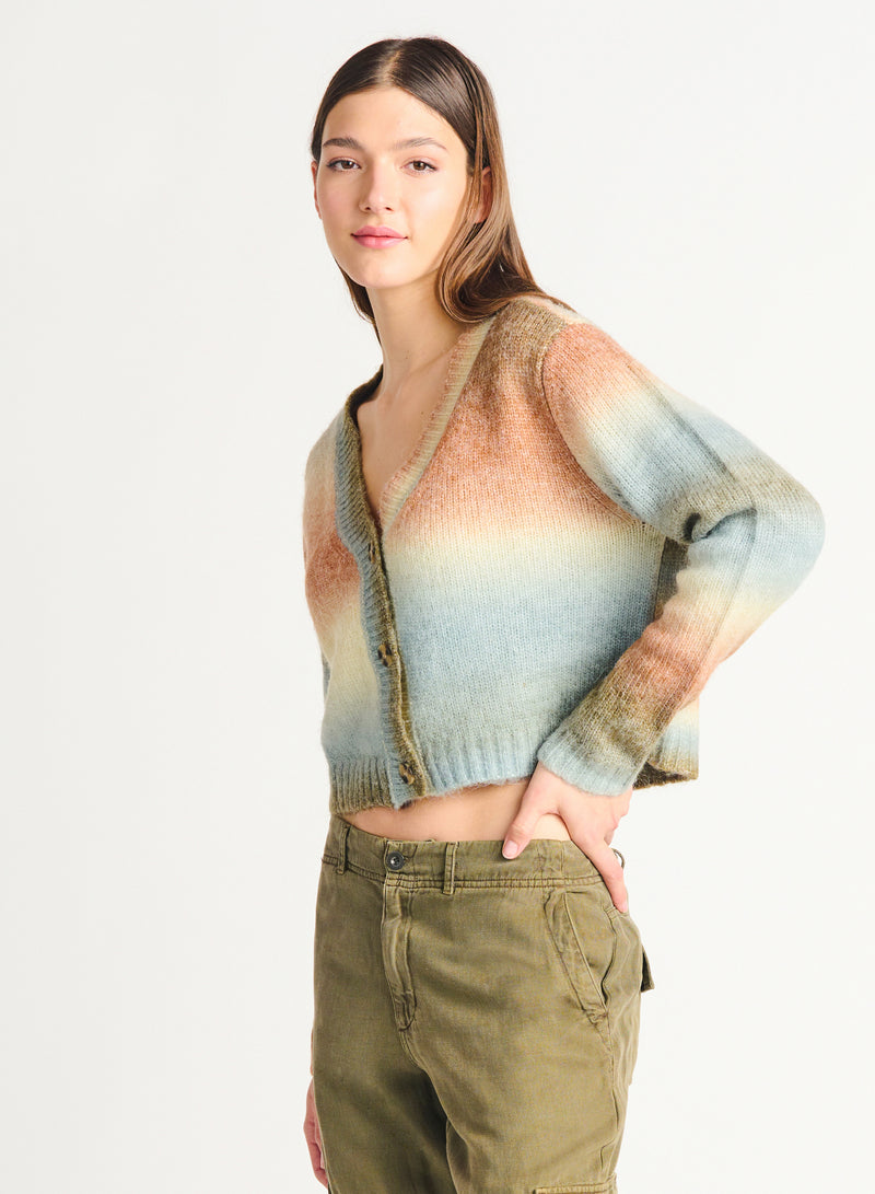Button Front Gradient Cardigan, Green