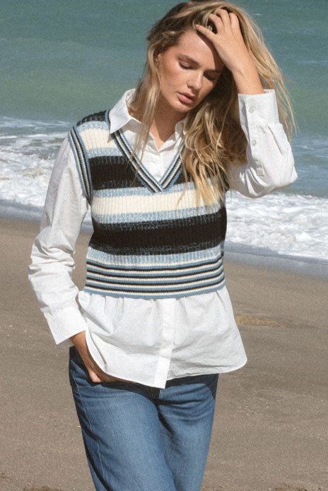 Striped Sweater Vest, Blue Multi