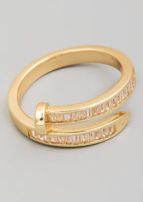 Baguette Pave Nail Band Ring, Gold