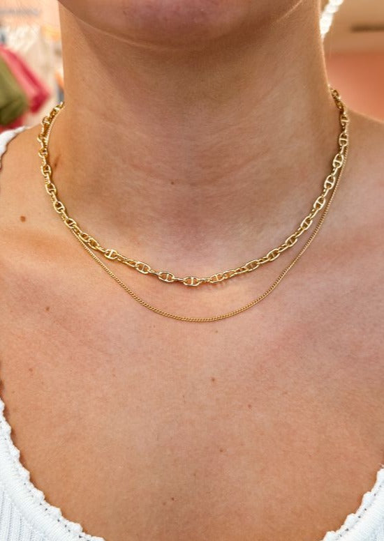 Double Layer Mariner Chain Necklace, Gold