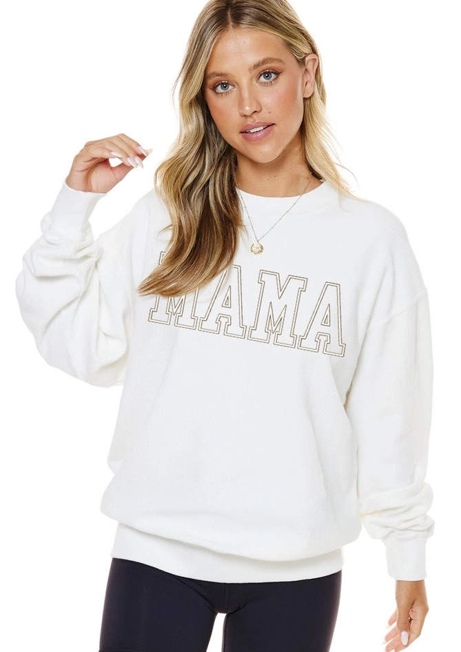 Mama Puff Corded Sweatshirt, White
