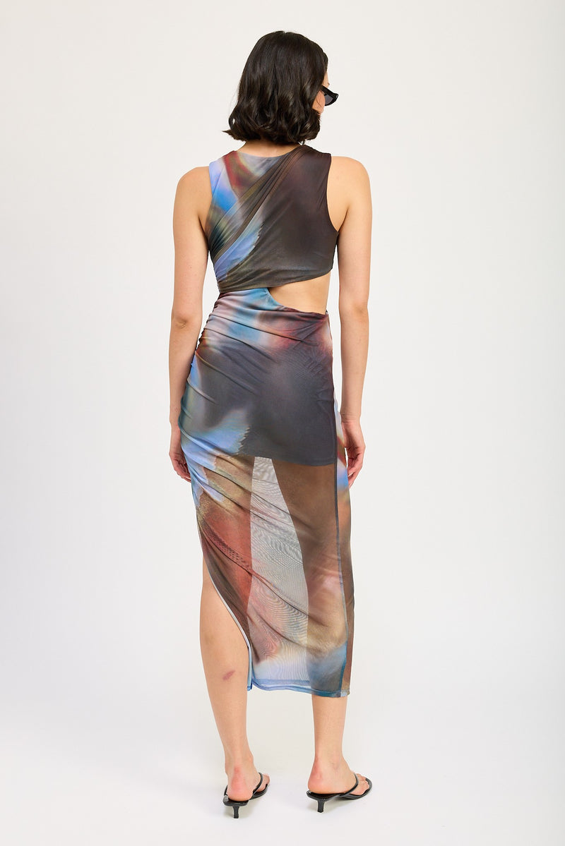 Cutout Marble Mesh Dress, Multi