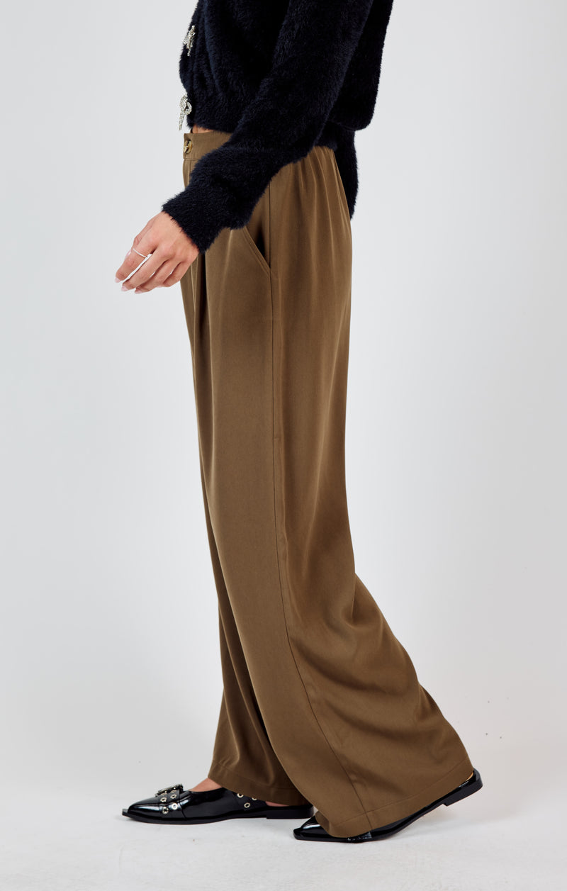 Silent Streets Wide Leg Pleated Pants, Brown