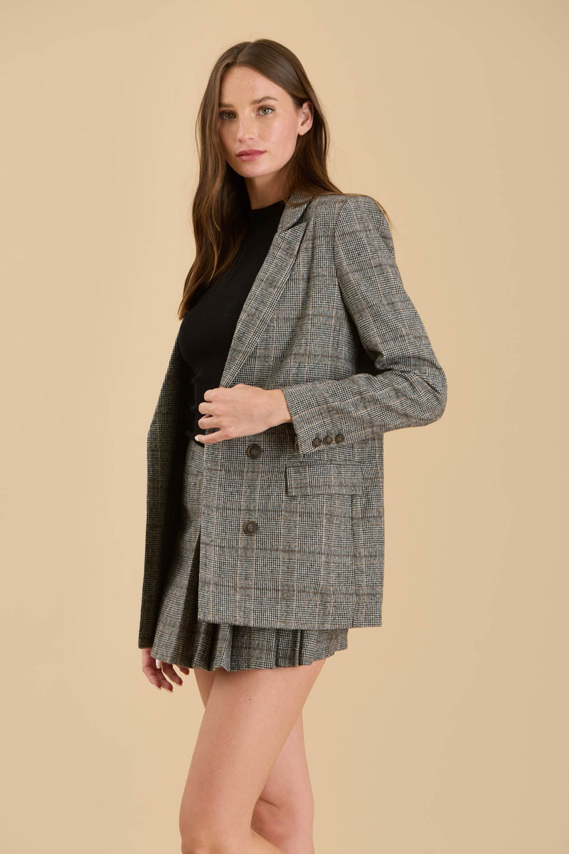 Tweed Plaid Blazer, Charcoal