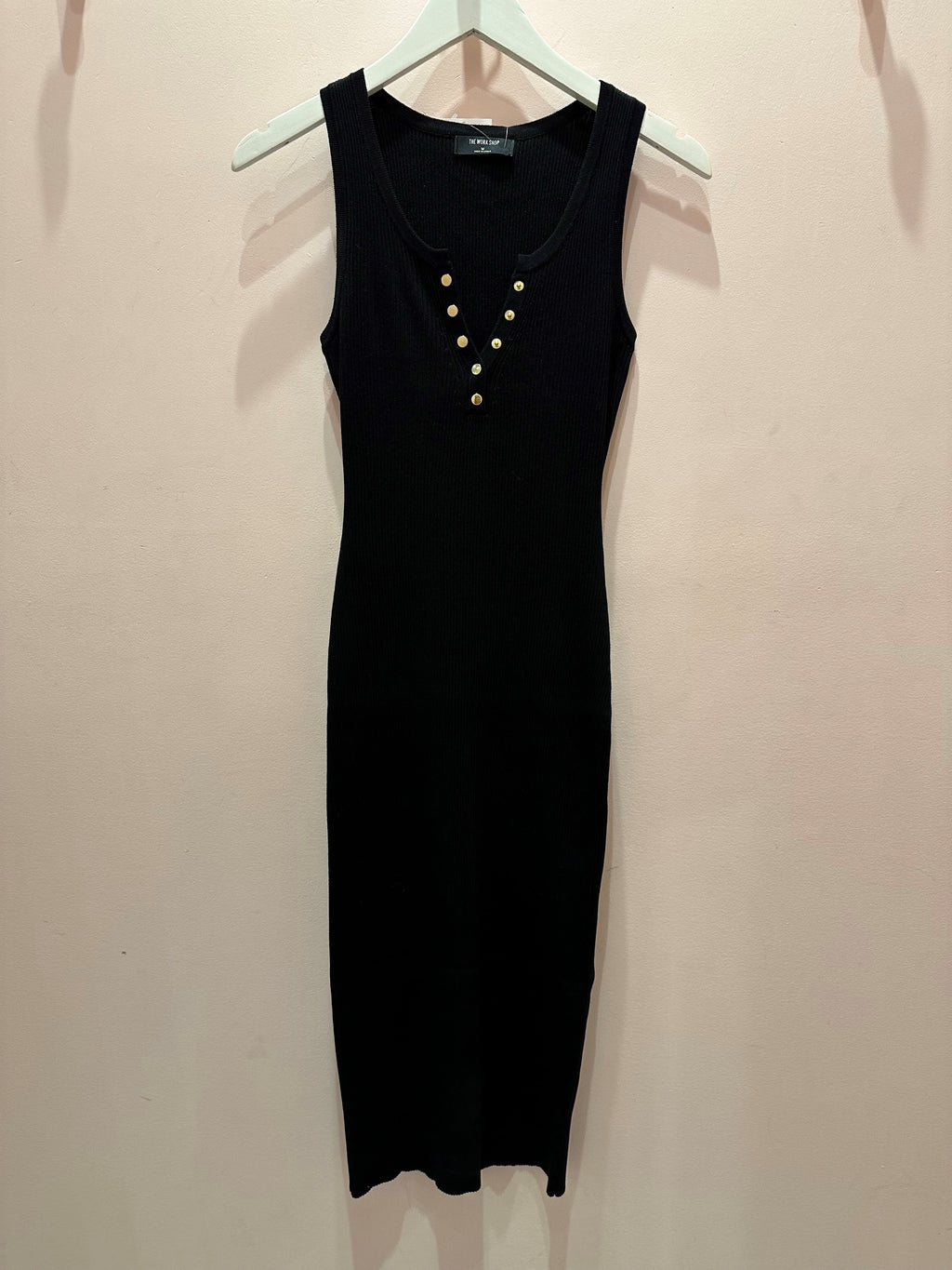 Sleeveless Button Knit Midi Dress, Black
