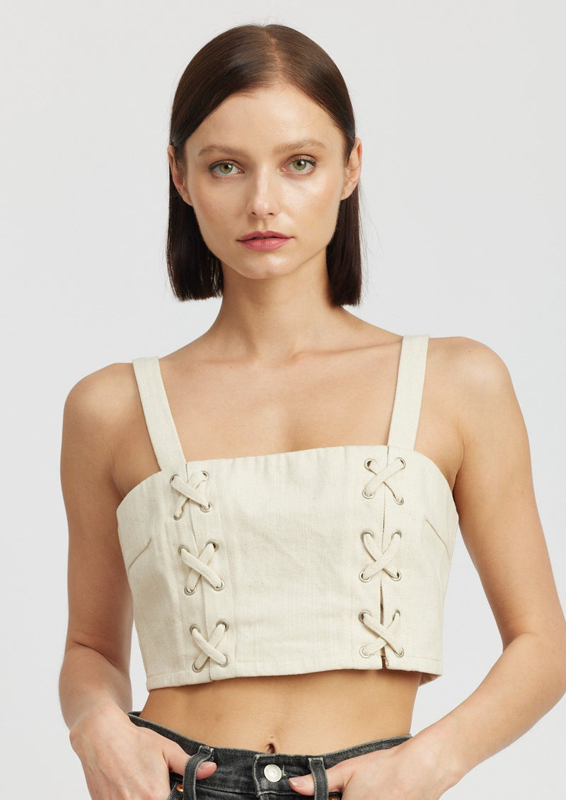 Lace Up Crop Top, Ivory