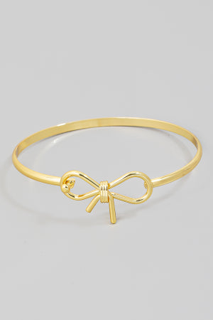 Metallic Wire Bow Bangle Bracelet, Gold