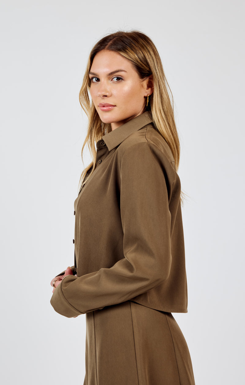 Silent Streets Cropped Shirt, Brown