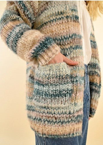 Striped Cardigan with Pockets, Duck Blue