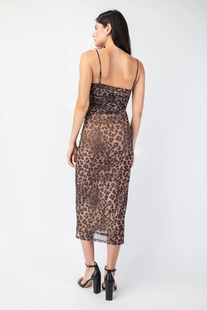 Leopard Mesh Midi Dress