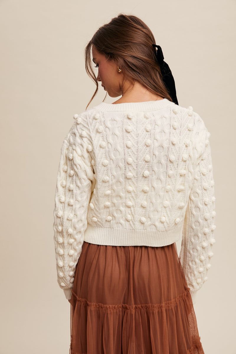 Bow Closure Knit Sweater, Cream