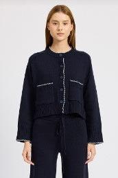 Rochelle Contrast Stitch Cardigan, Navy