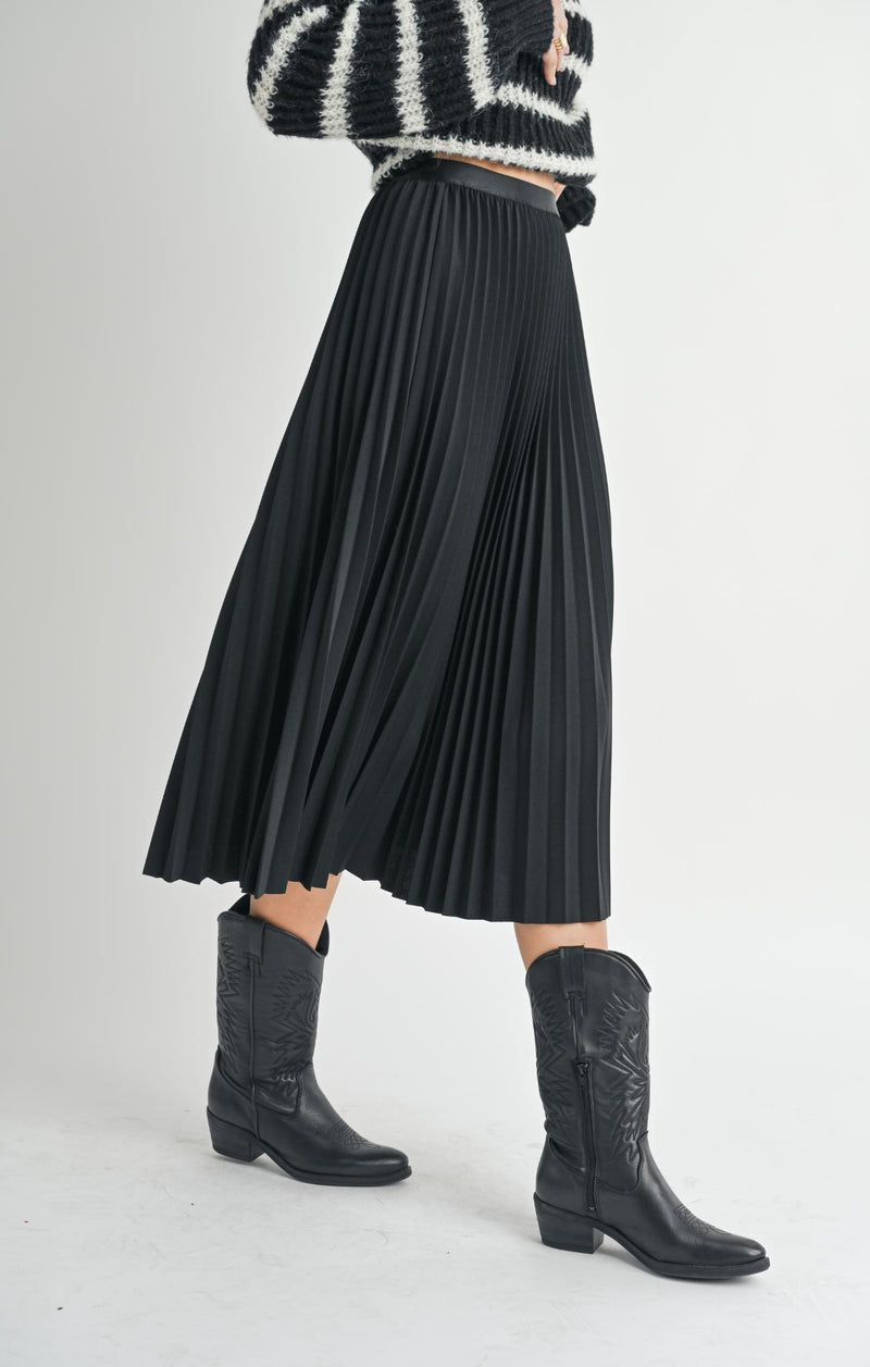 Full of Charm Pleated Midi Skirt, Black