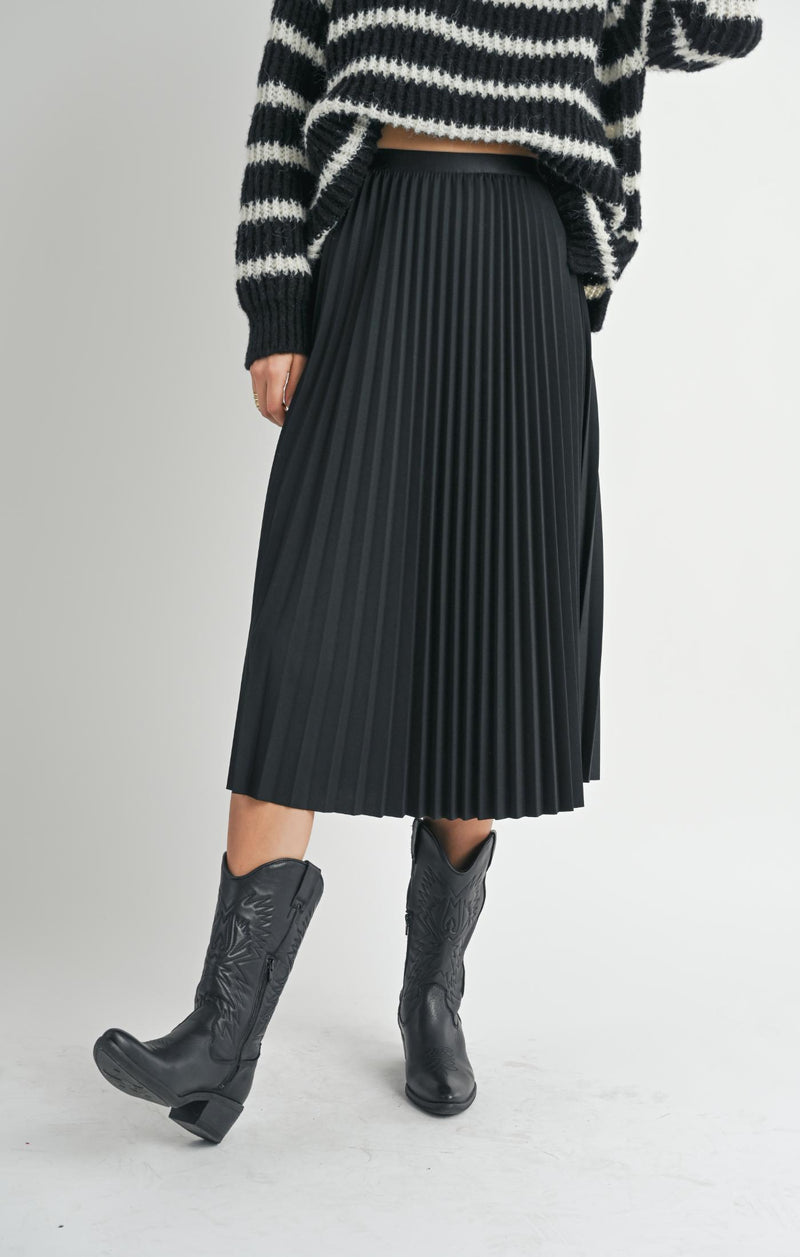 Full of Charm Pleated Midi Skirt, Black