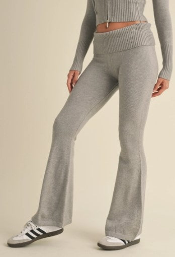 Fold Over Flare Sweater Pants, Grey