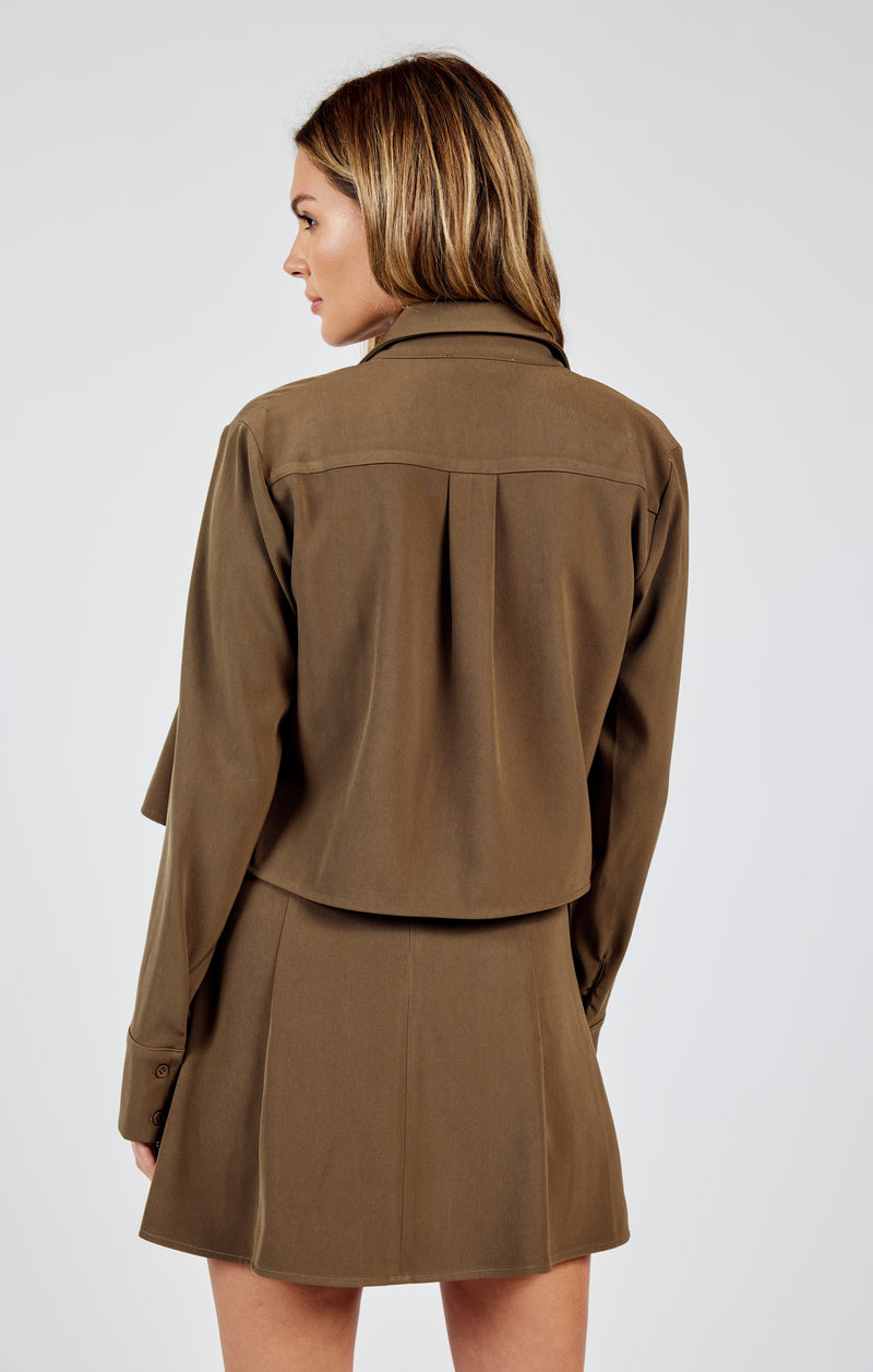 Silent Streets Cropped Shirt, Brown