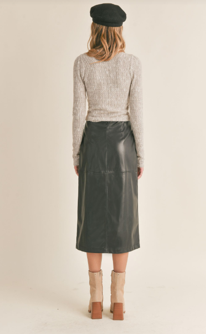 Norma vegan leather midi skirt, black