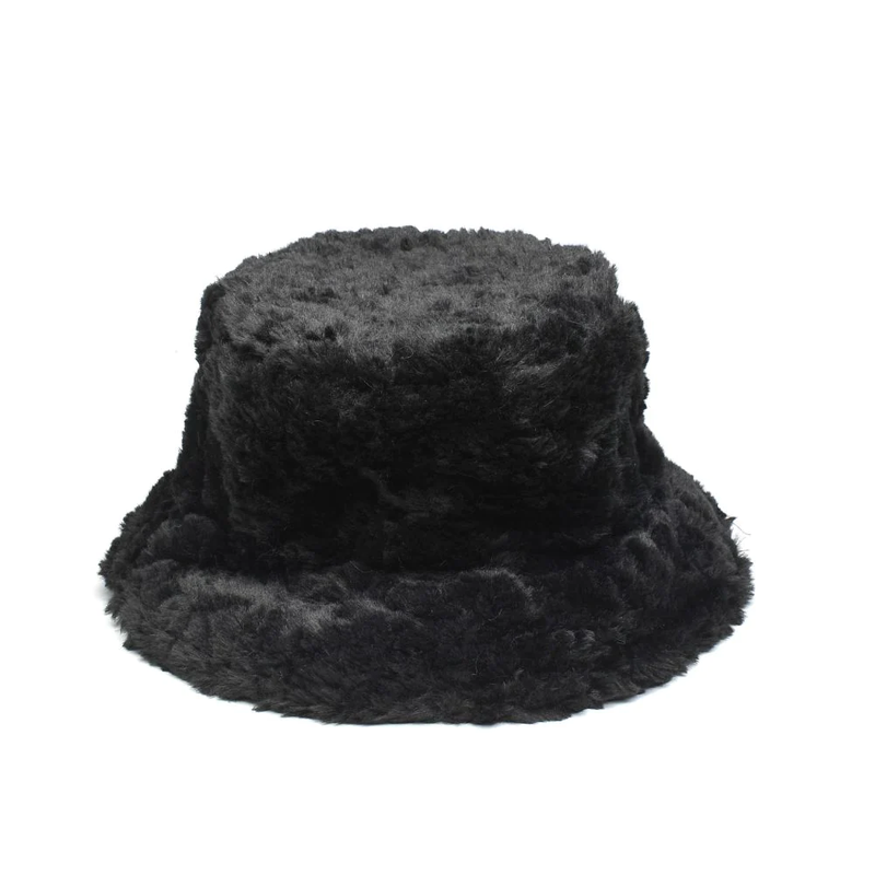 Faux Fur Bucket Hat, Black