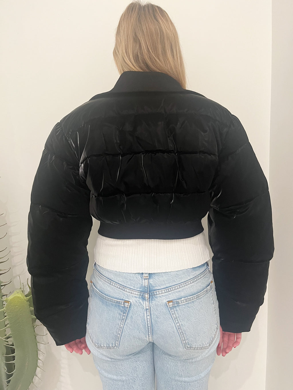 Cropped Puffer Jacket, Black