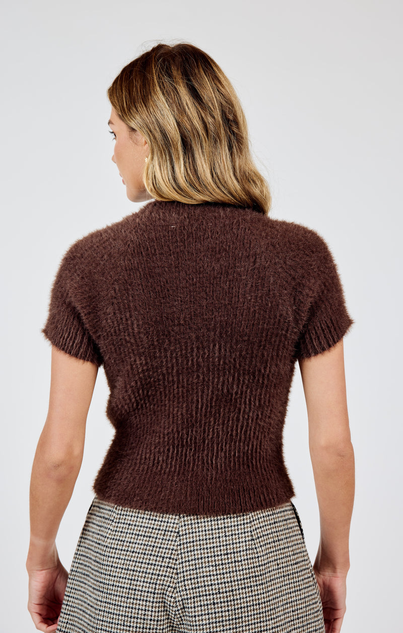 Rudy Ribbed Short Sleeve Sweater, Brown