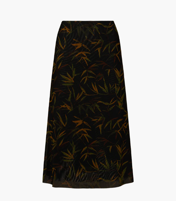 Vintage Leaves Midi Skirt, Black Multi